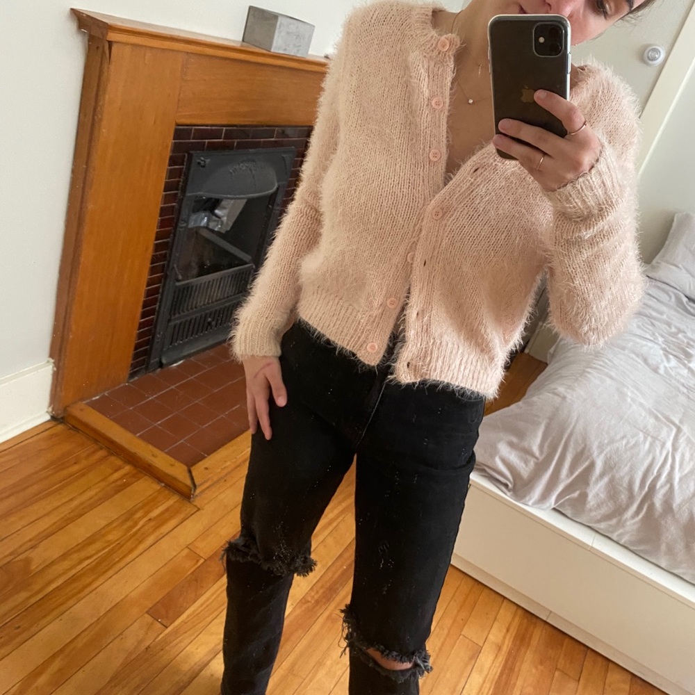Topshop light pink fuzzy cardigan size 4